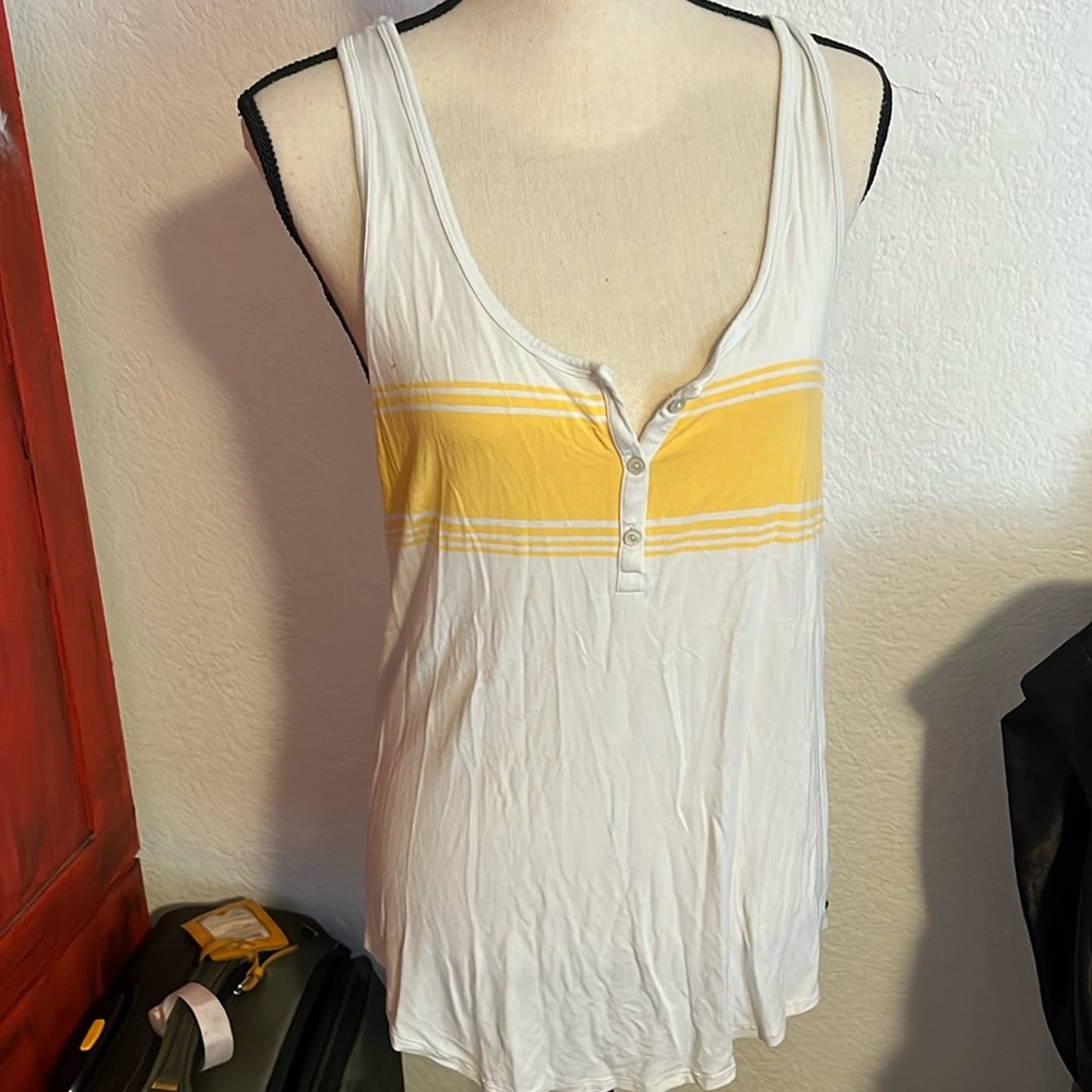 American Eagle Outfitters White Tank Top with Yellow Stripe